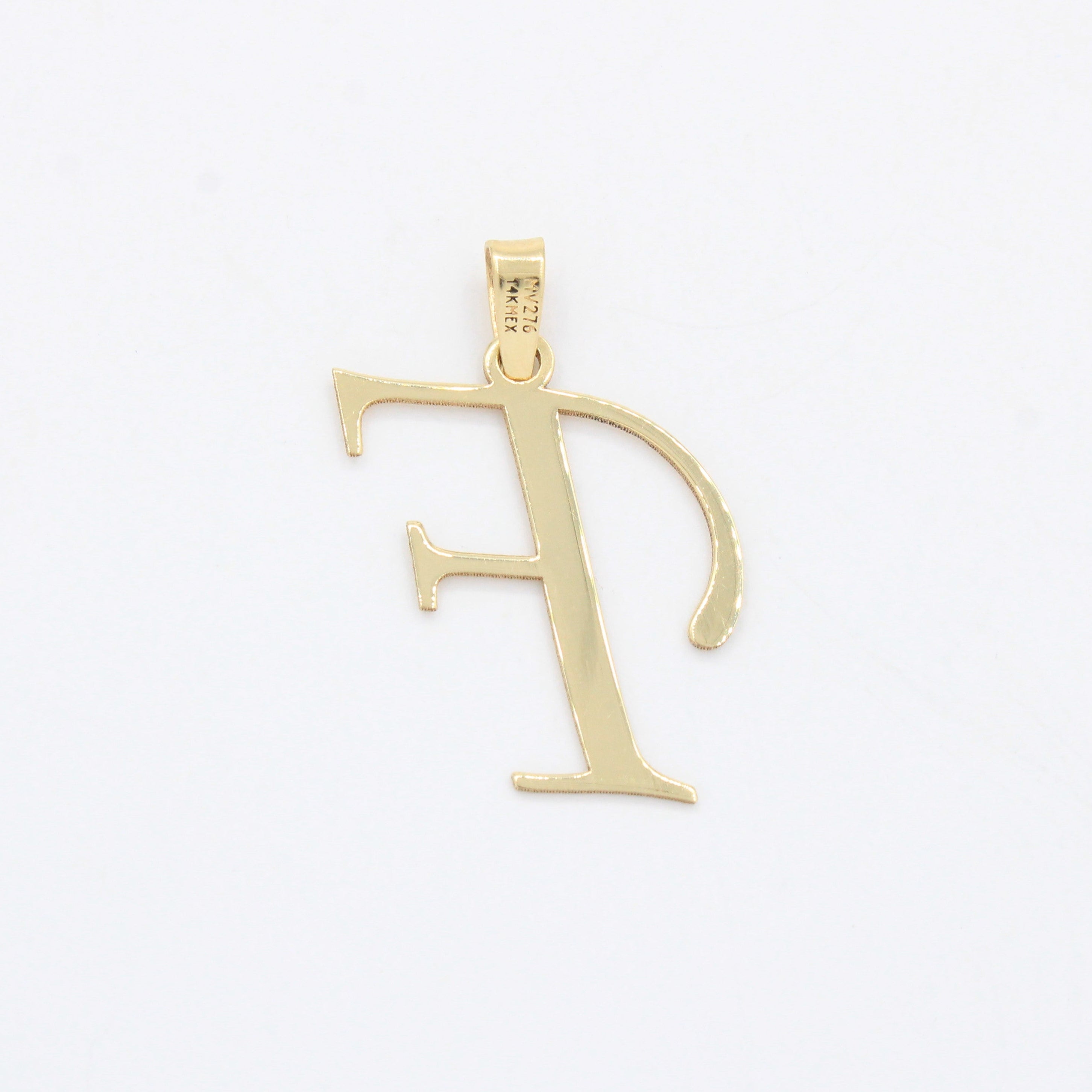 Dije de Oro 14k Modelo de Inicial F Estilo Cursiva Lisa y Brillante mod. 10552
