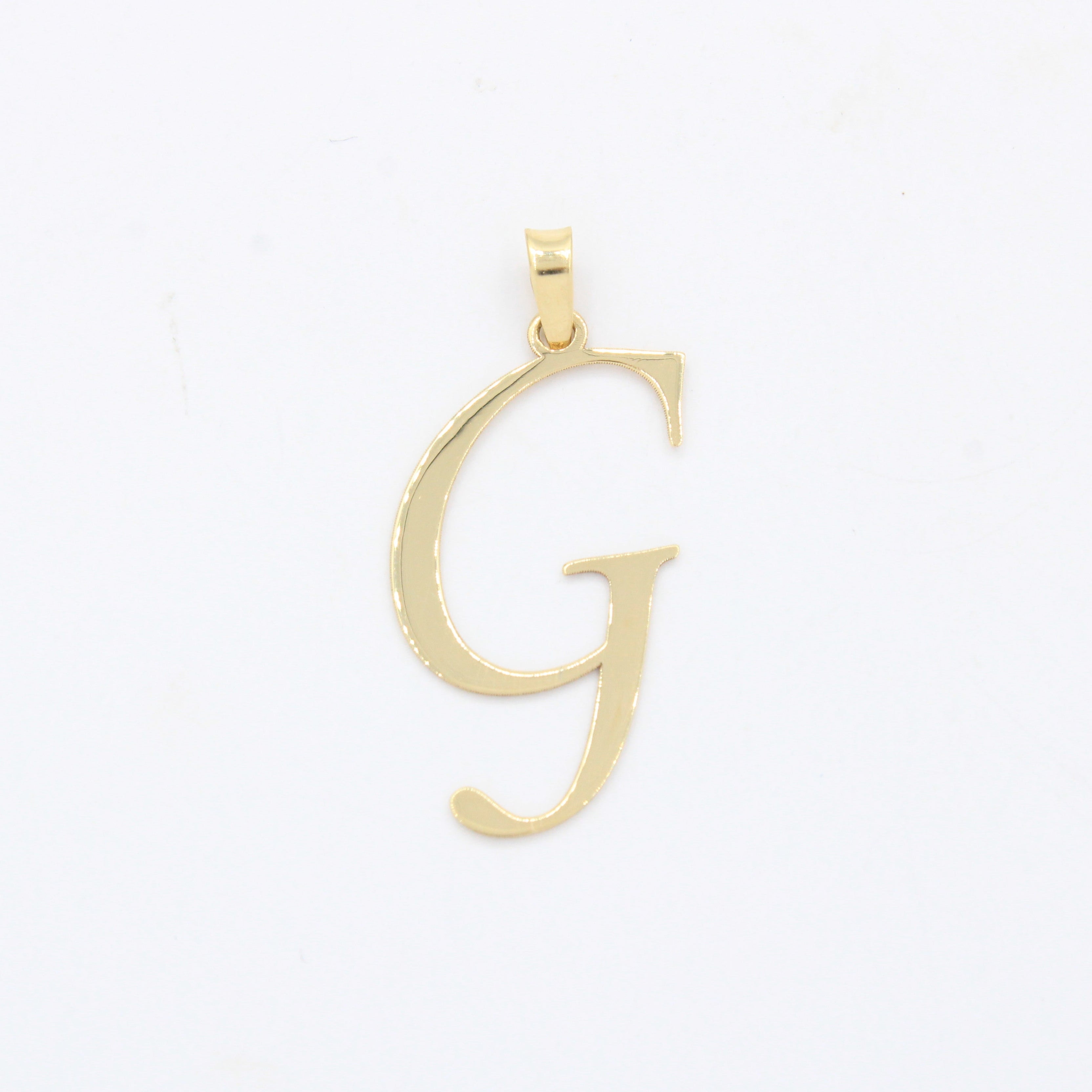 Dije de Oro 14k Modelo de Inicial G Estilo Cursiva Lisa y Brillante mod. 10553