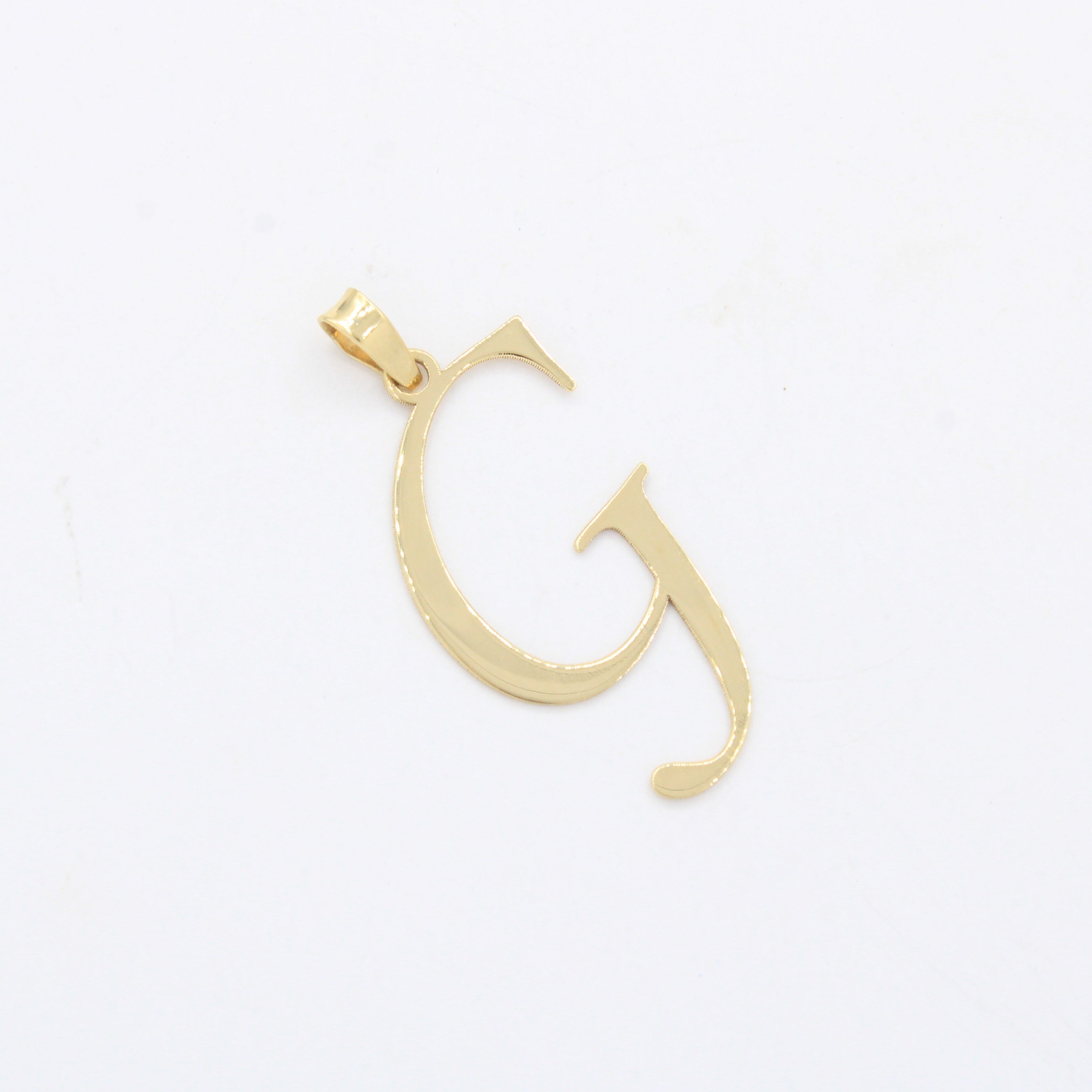 Dije de Oro 14k Modelo de Inicial G Estilo Cursiva Lisa y Brillante mod. 10553