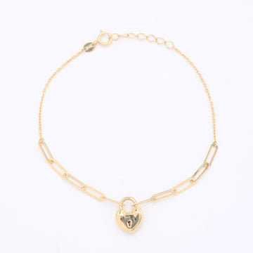 Pulsera de Oro 14k Paperclip con Corazón Candado mod. 11032