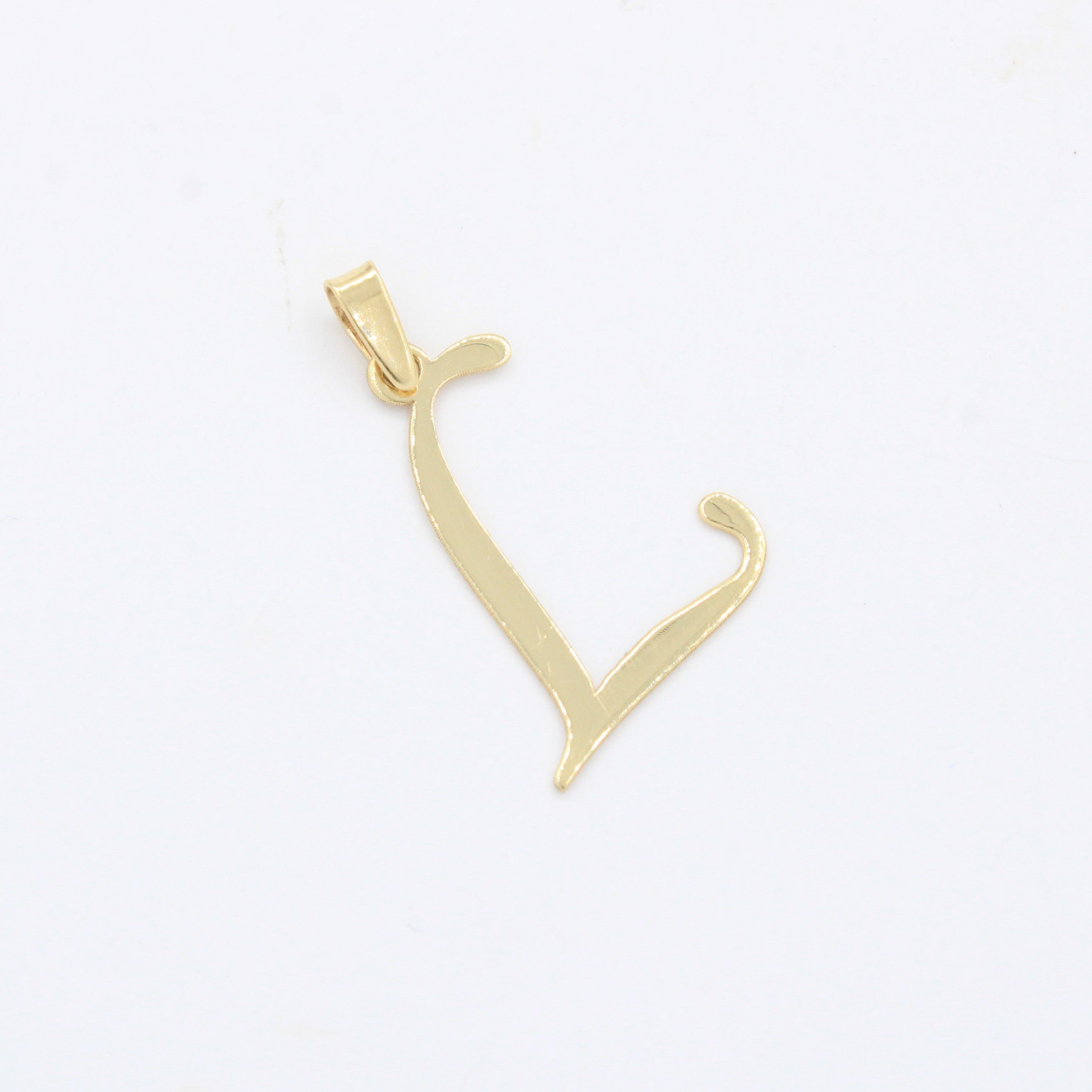 Dije de Oro 14k Modelo de Inicial L Estilo Cursiva Lisa y Brillante mod. 10554