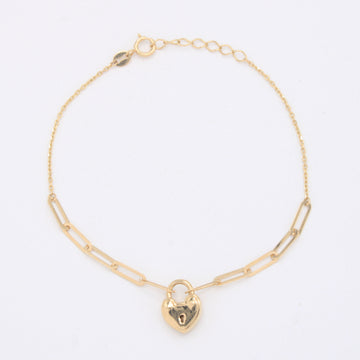 Pulsera de Oro 14k Paperclip con Corazón Candado mod. 11032