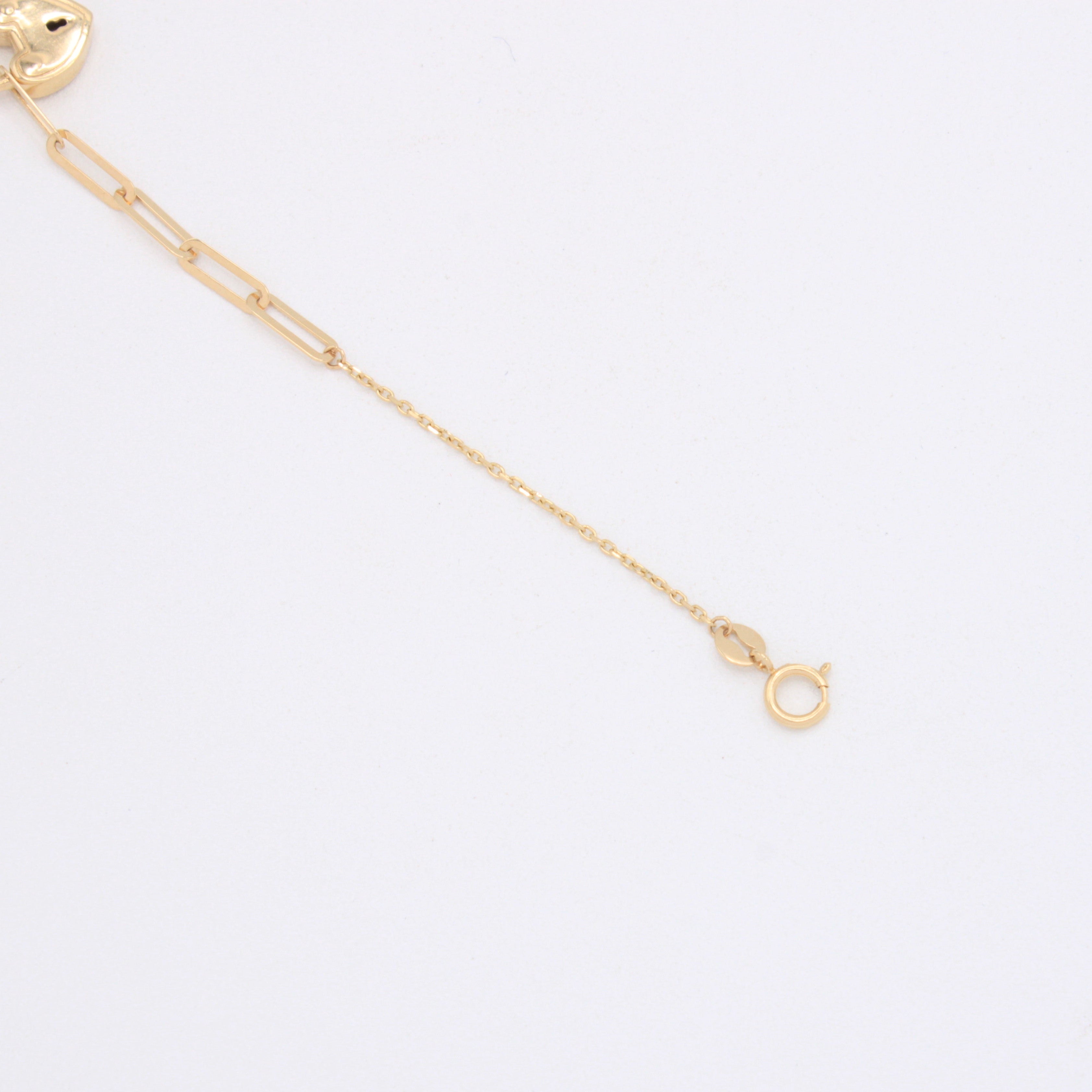 Pulsera de Oro 14k Paperclip con Corazón Candado mod. 11032