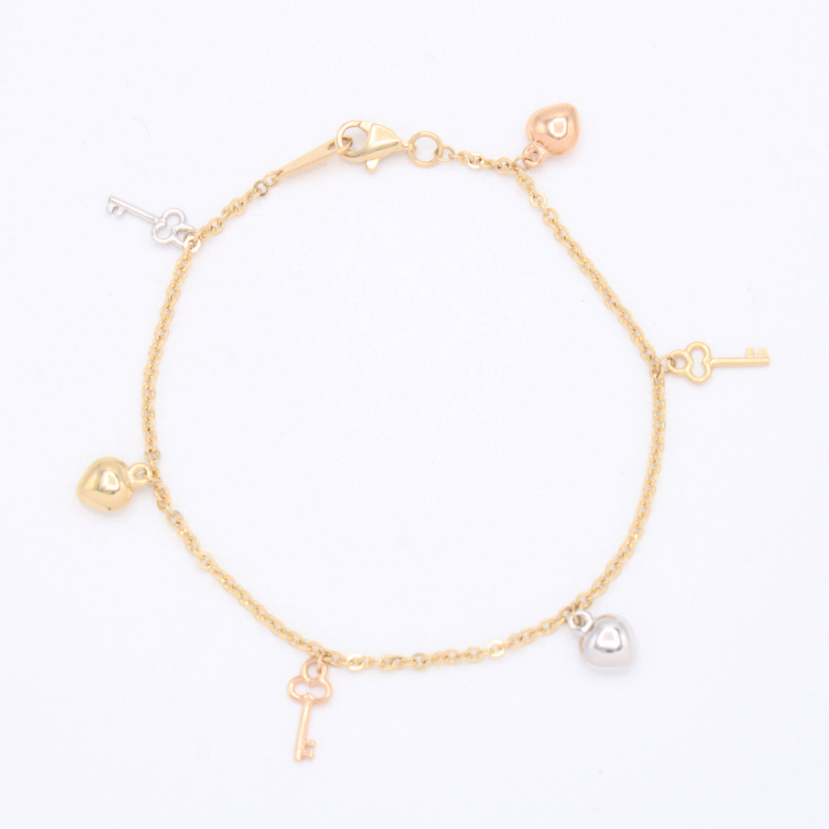 Pulsera de Oro 14k Corazones y Llaves Florentinas mod. 11033