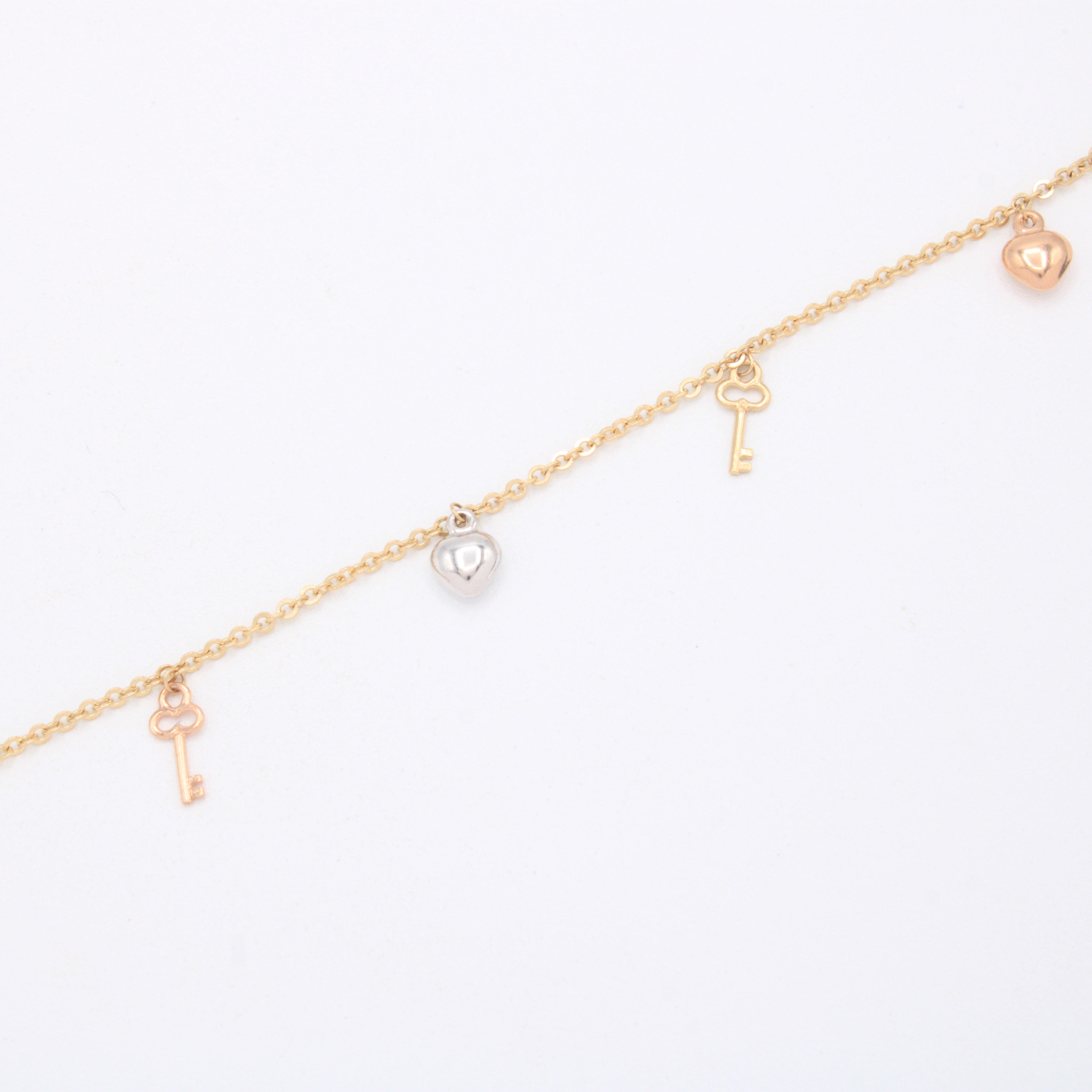 Pulsera de Oro 14k Corazones y Llaves Florentinas mod. 11033