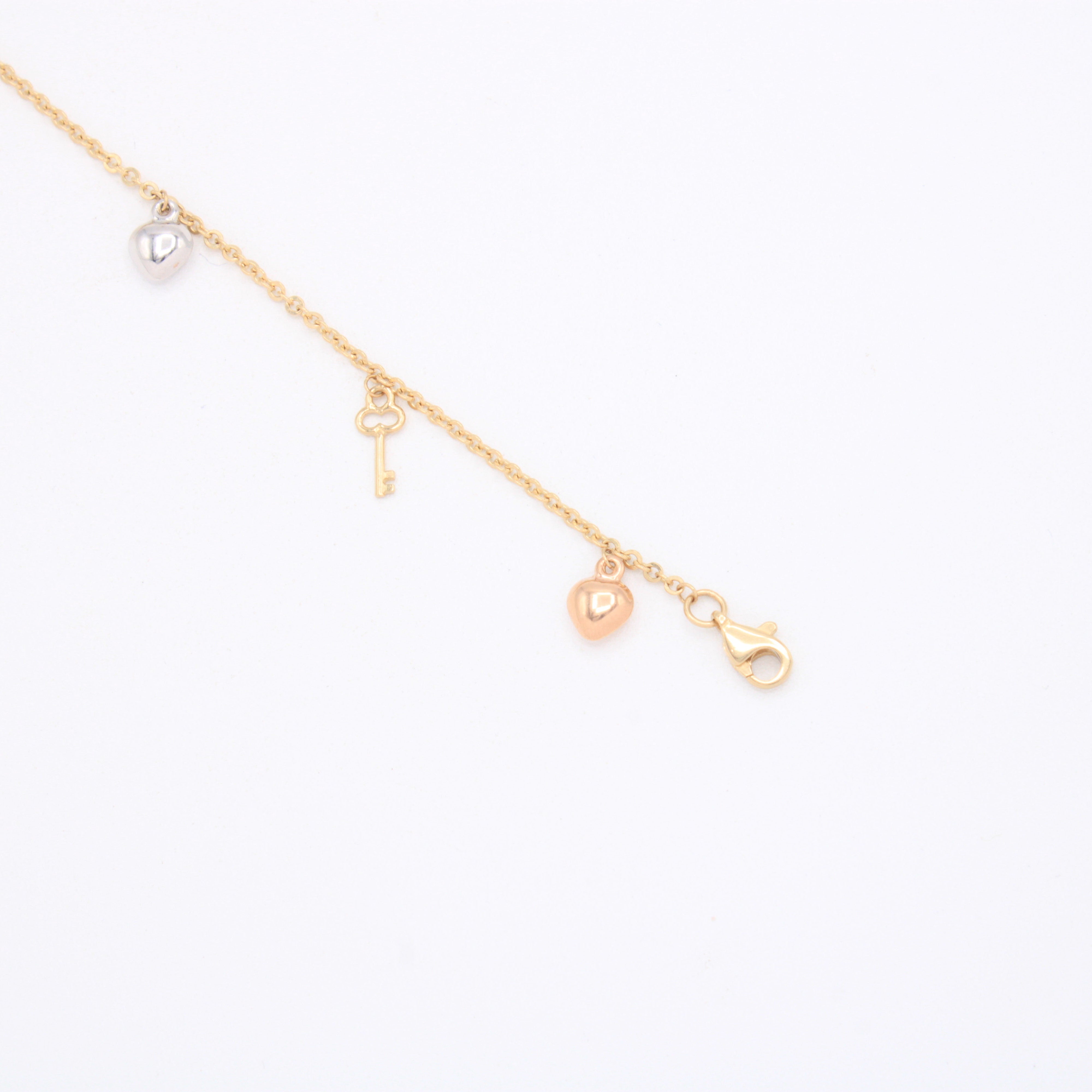 Pulsera de Oro 14k Corazones y Llaves Florentinas mod. 11033