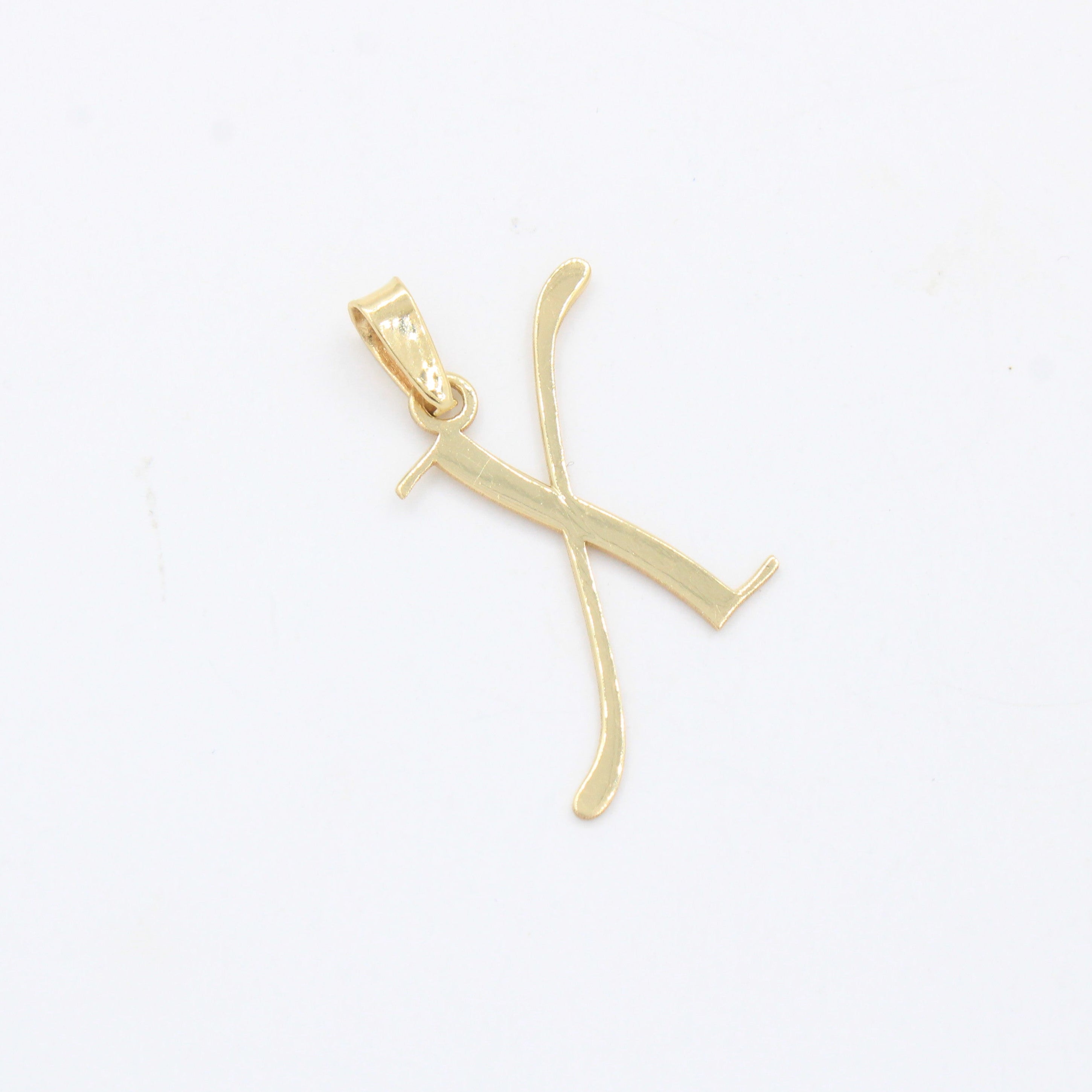 Dije de Oro 14k Modelo de Inicial X Estilo Cursiva Lisa y Brillante mod. 10557