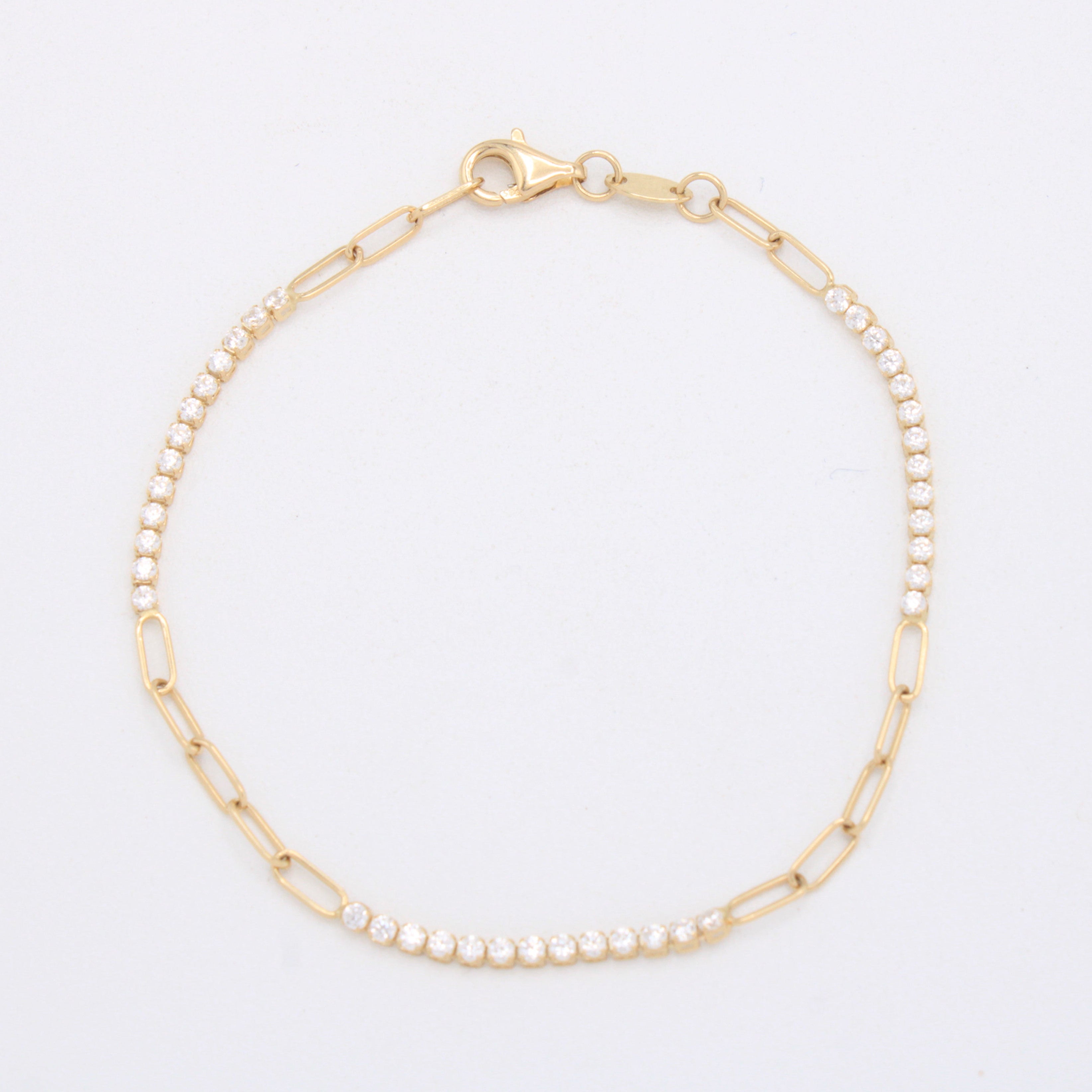 Pulsera de Oro 14k Diseño de Zirconias con Tejido Paperclip mod. 11035
