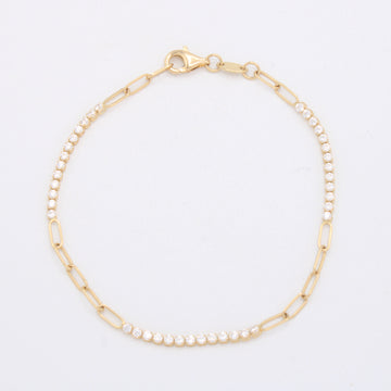 Pulsera de Oro 14k Diseño de Zirconias con Tejido Paperclip mod. 11035