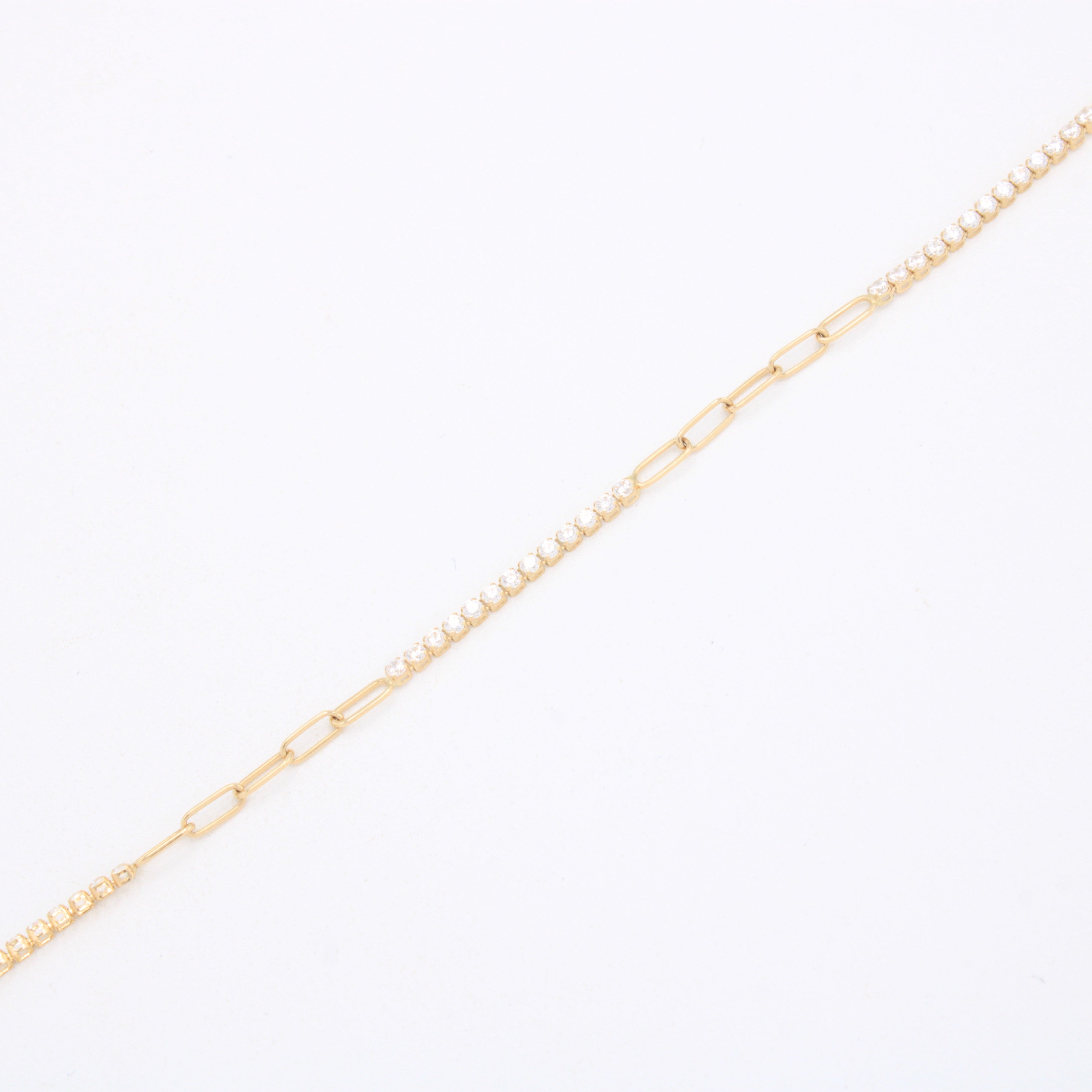 Pulsera de Oro 14k Diseño de Zirconias con Tejido Paperclip mod. 11035