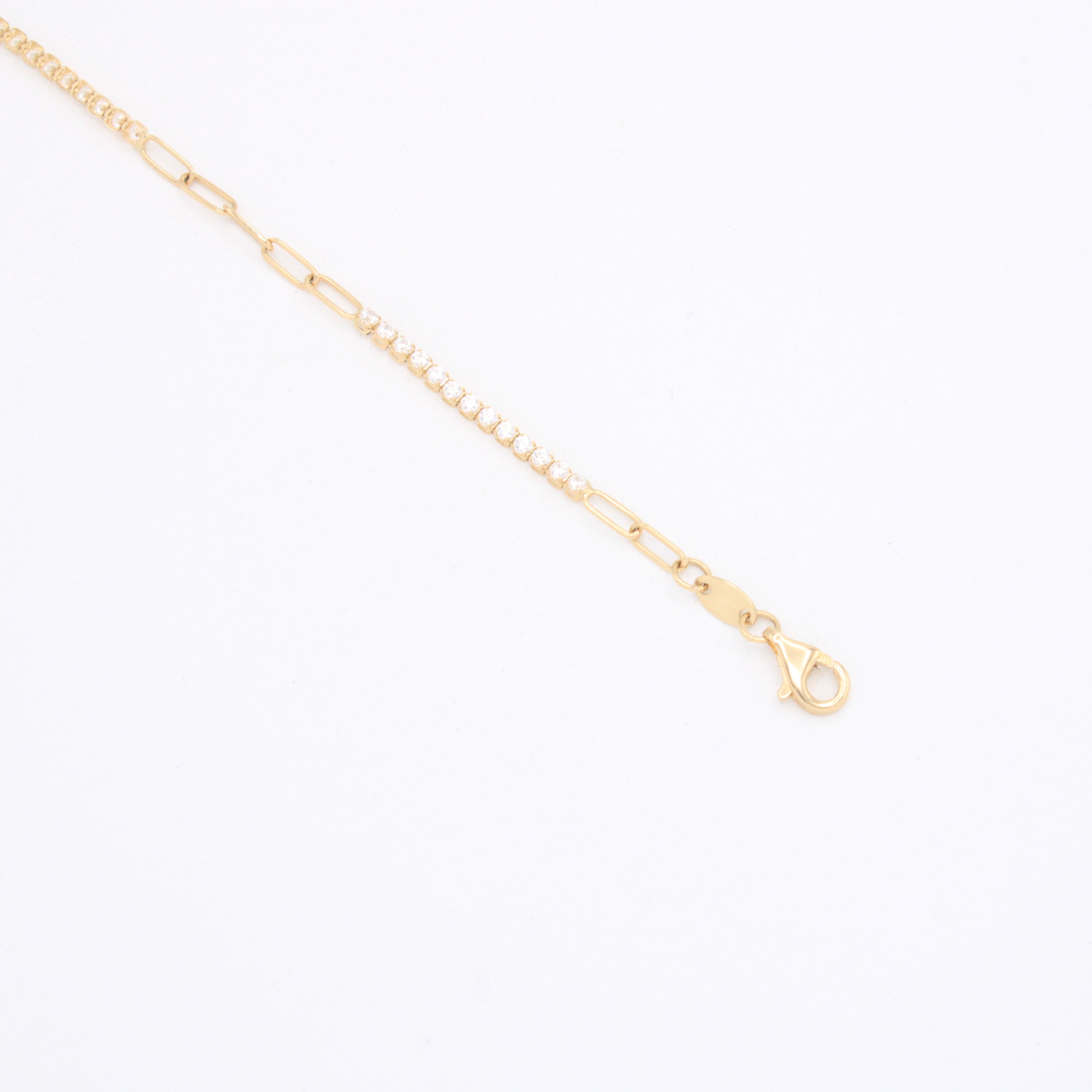 Pulsera de Oro 14k Diseño de Zirconias con Tejido Paperclip mod. 11035