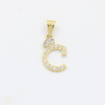 Dije de Oro 14k Modelo de Inicial C Diseñado con Corona e Incrustación de Zirconias mod. 10560