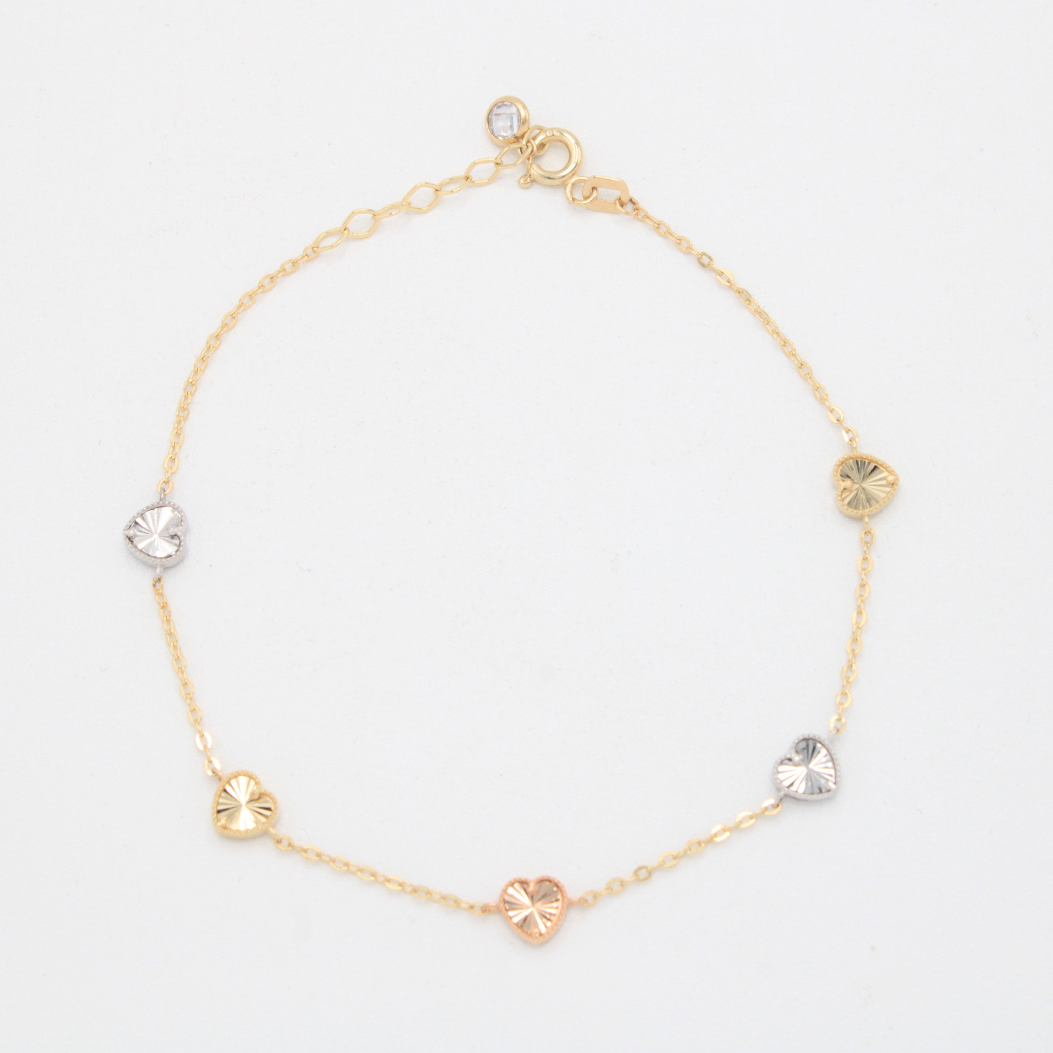 Pulsera de Oro 14k Corazones Diamantados Florentinos mod. 11036