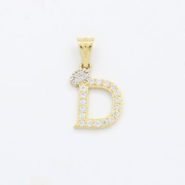 Dije de Oro 14k Modelo de Inicial D Diseñado con Corona e Incrustación de Zirconias mod. 10561