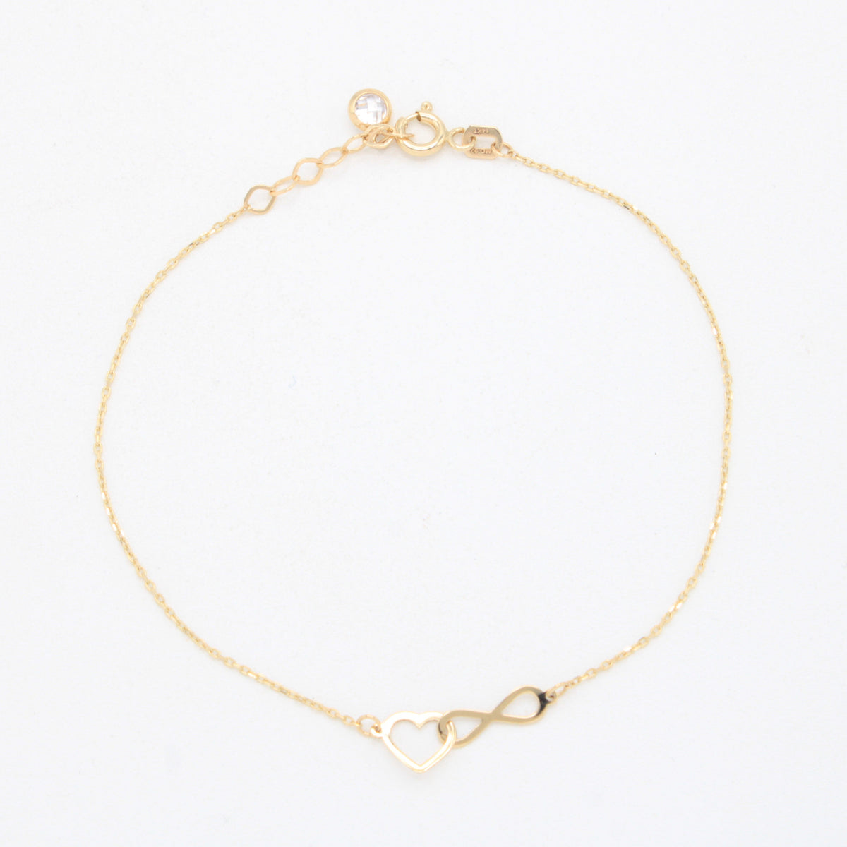 Pulsera de Oro 14k  Corazón e Infinito Entrelazados mod. 11037