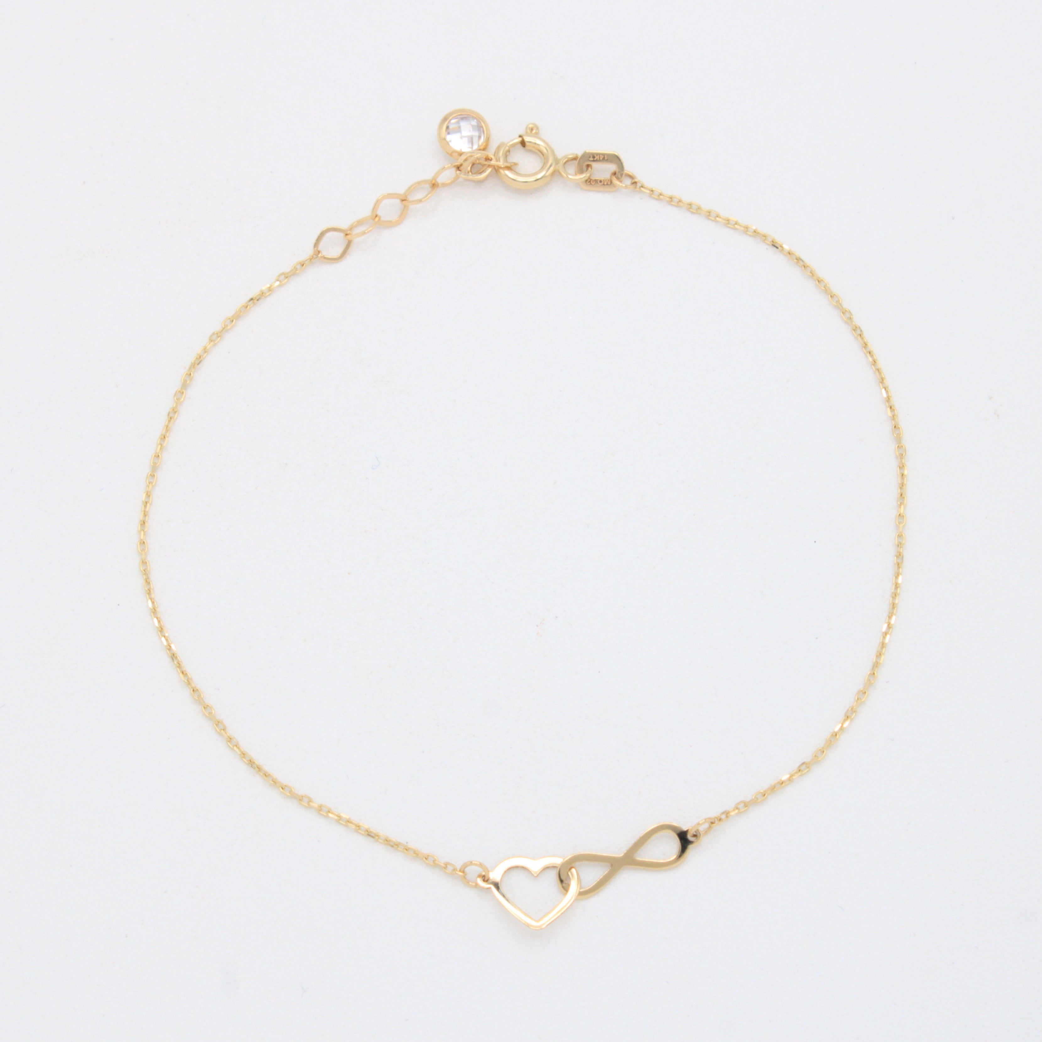 Pulsera de Oro 14k  Corazón e Infinito Entrelazados mod. 11037