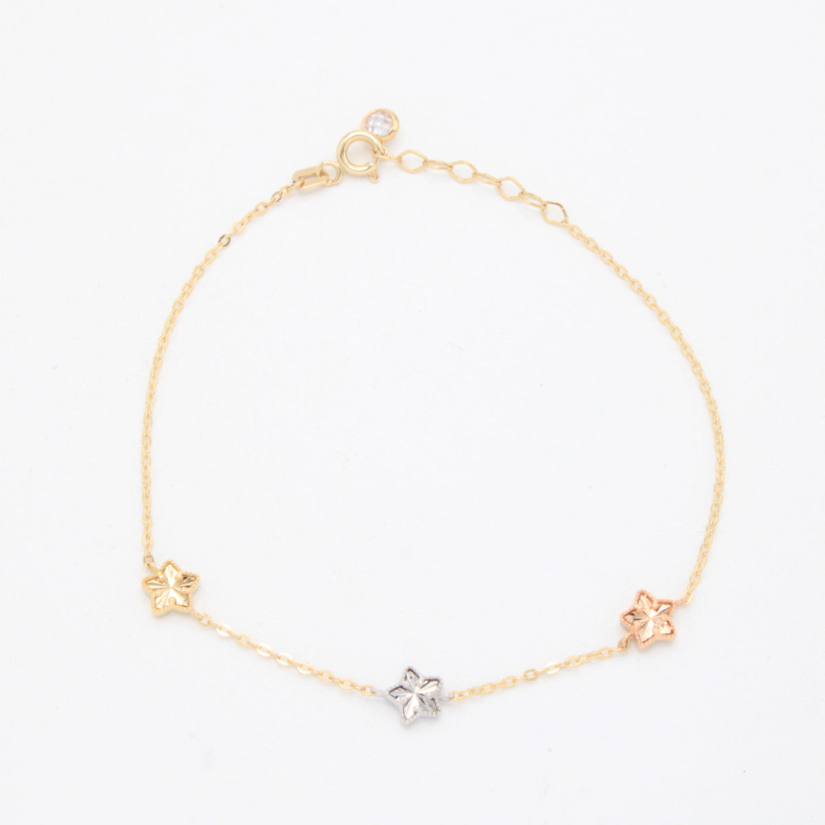 Pulsera de Oro 14k de 3 Estrellas Diamantadas Florentinas mod. 11038