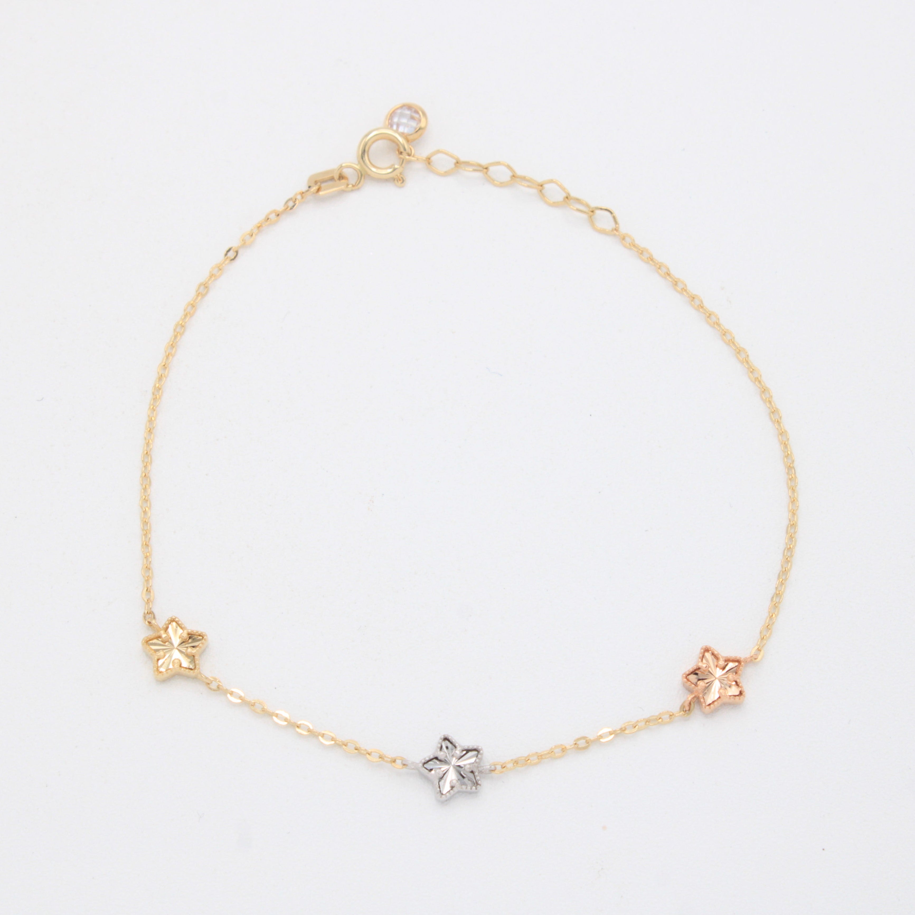 Pulsera de Oro 14k de 3 Estrellas Diamantadas Florentinas mod. 11038