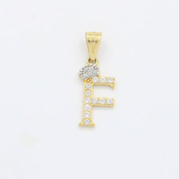 Dije de Oro 14k Modelo de Inicial F Diseñado con Corona e Incrustación de Zirconias mod. 10563