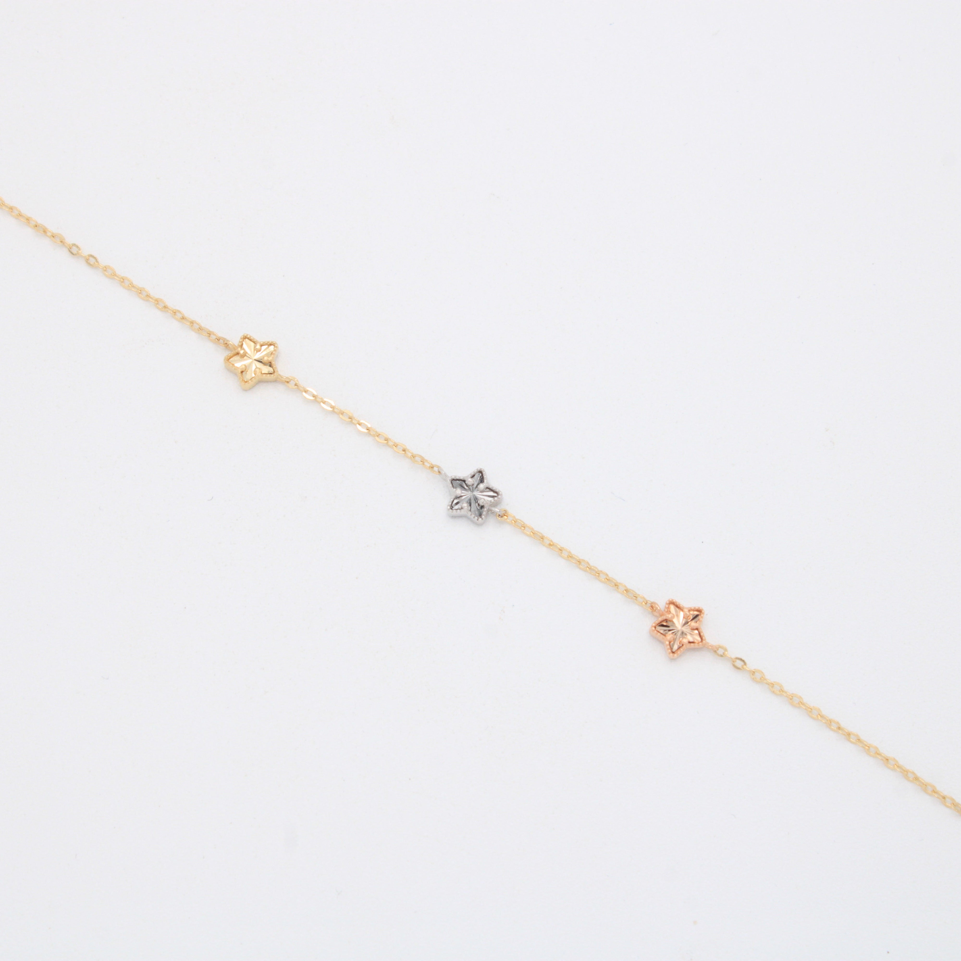 Pulsera de Oro 14k de 3 Estrellas Diamantadas Florentinas mod. 11038