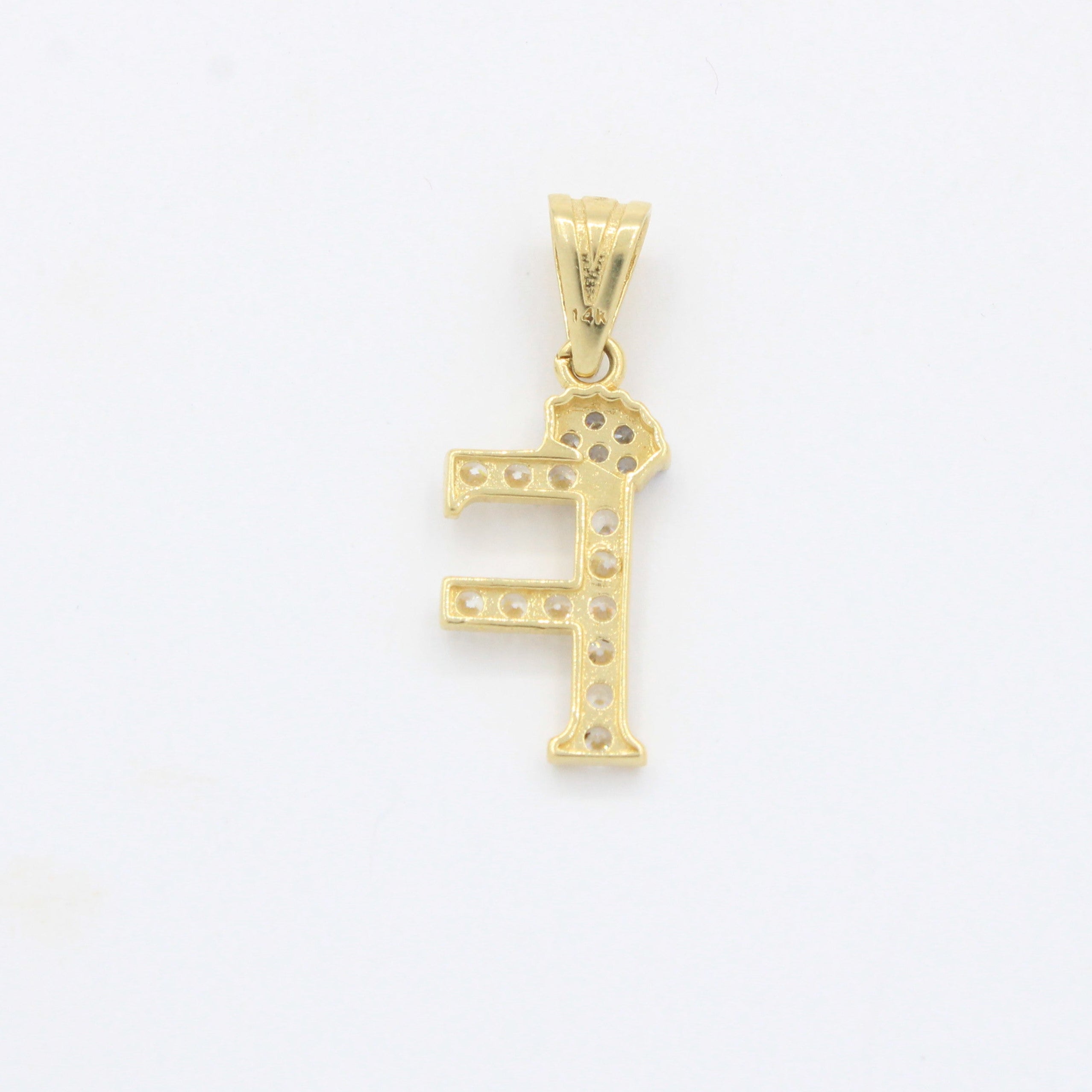 Dije de Oro 14k Modelo de Inicial F Diseñado con Corona e Incrustación de Zirconias mod. 10563