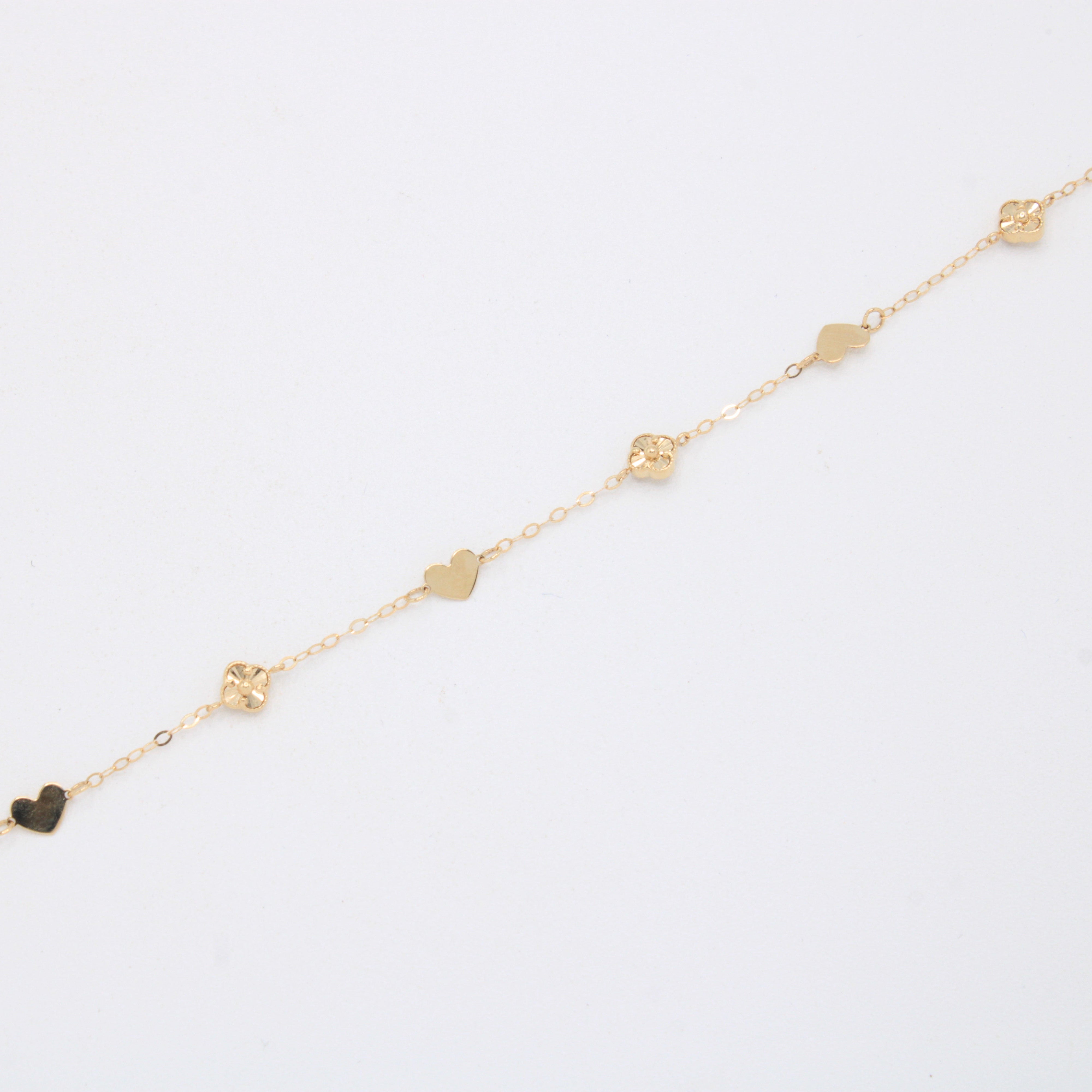 Pulsera de Oro 14k  Corazones y Flores Diamantadas mod. 11039
