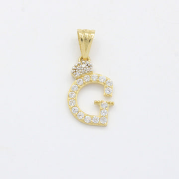 Dije de Oro 14k Modelo de Inicial G Diseñado con Corona e Incrustación de Zirconias mod. 10564