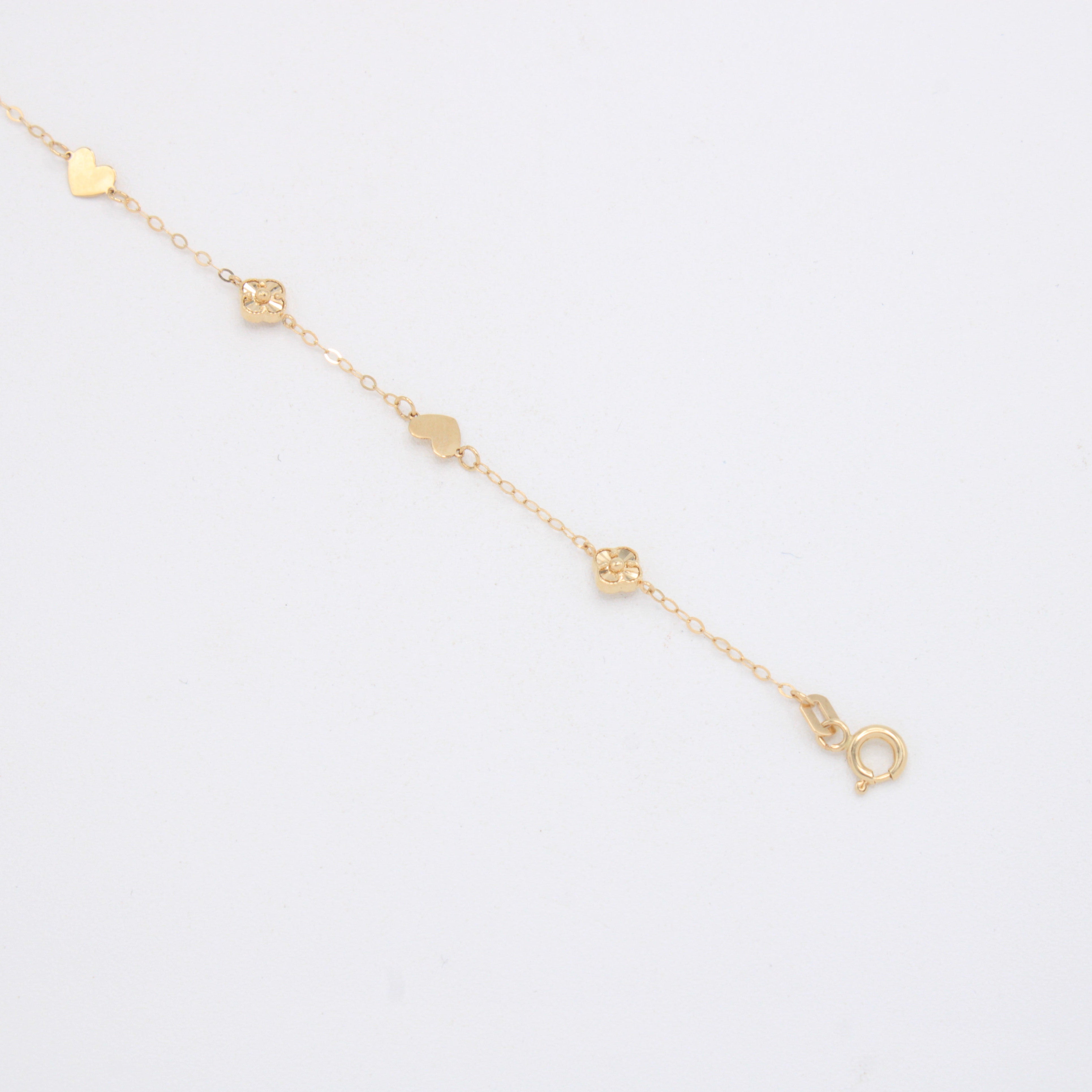 Pulsera de Oro 14k  Corazones y Flores Diamantadas mod. 11039