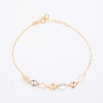 Pulsera de Oro 14k Corazones Inflados Lisos y Diamantados Florentinos mod. 11040