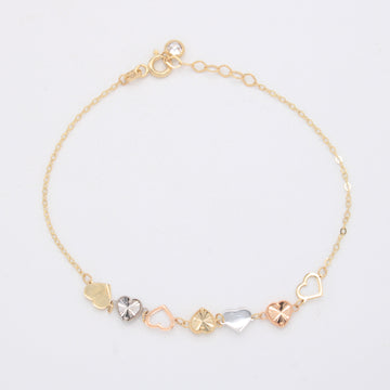 Pulsera de Oro 14k Corazones Inflados Lisos y Diamantados Florentinos mod. 11040