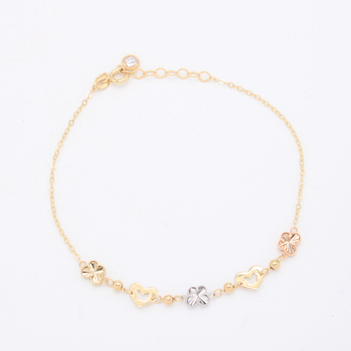 Pulsera de Oro 14k Mariposas Diamantadas Florentinas y Corazones mod. 11041