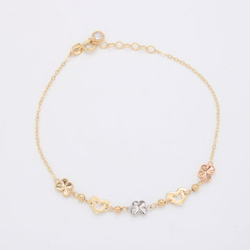 Pulsera de Oro 14k Mariposas Diamantadas Florentinas y Corazones mod. 11041