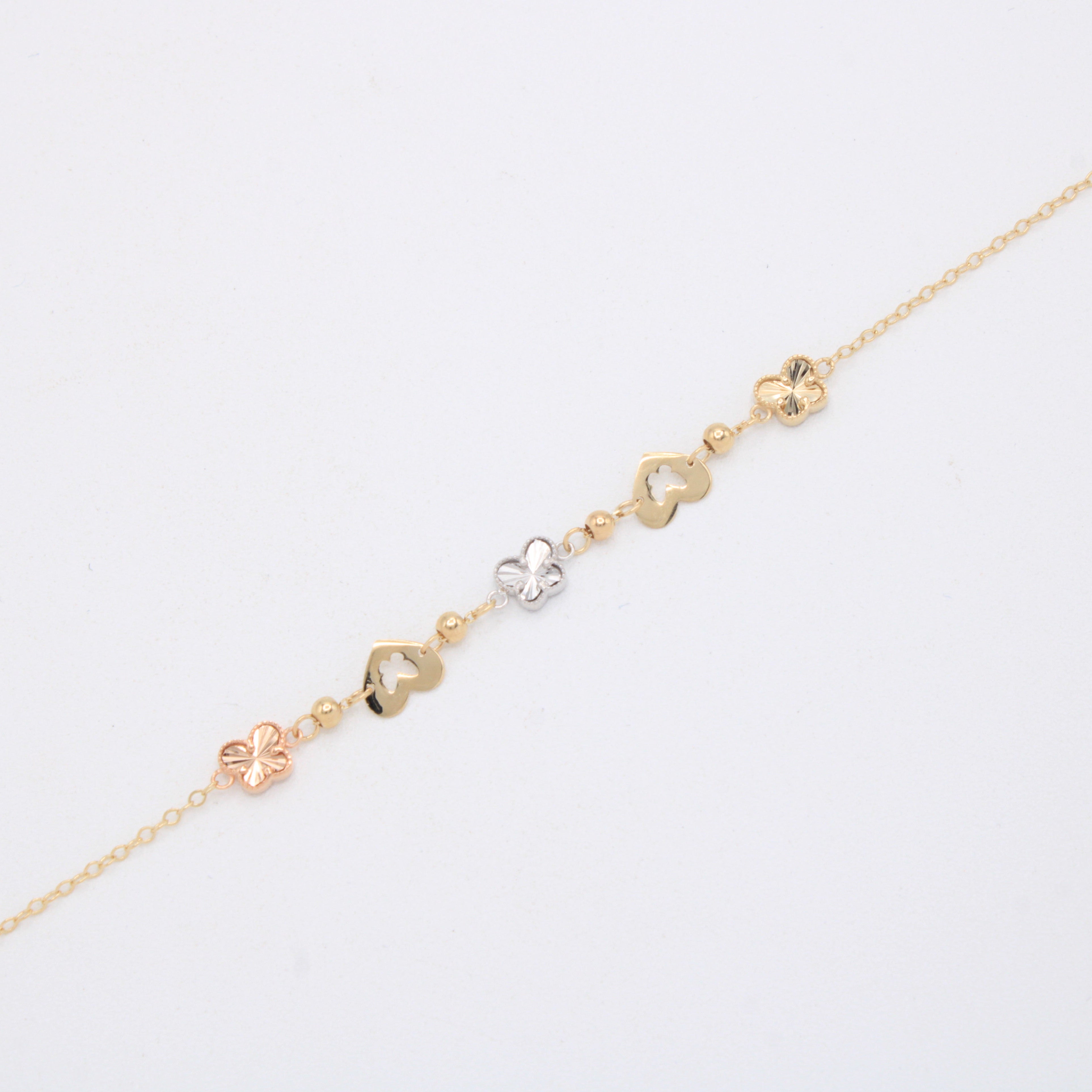 Pulsera de Oro 14k Mariposas Diamantadas Florentinas y Corazones mod. 11041