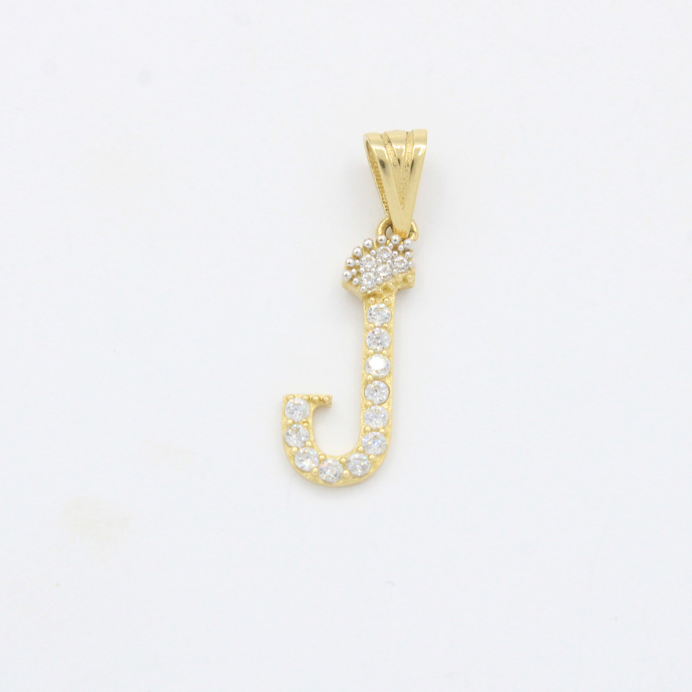 Dije de Oro 14k Modelo de Inicial J Diseñado con Corona e Incrustación de Zirconias mod. 10566