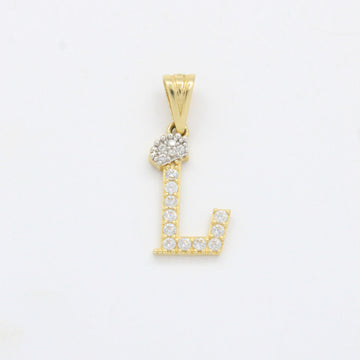Dije de Oro 14k Modelo de Inicial L Diseñado con Corona e Incrustación de Zirconias mod. 10568