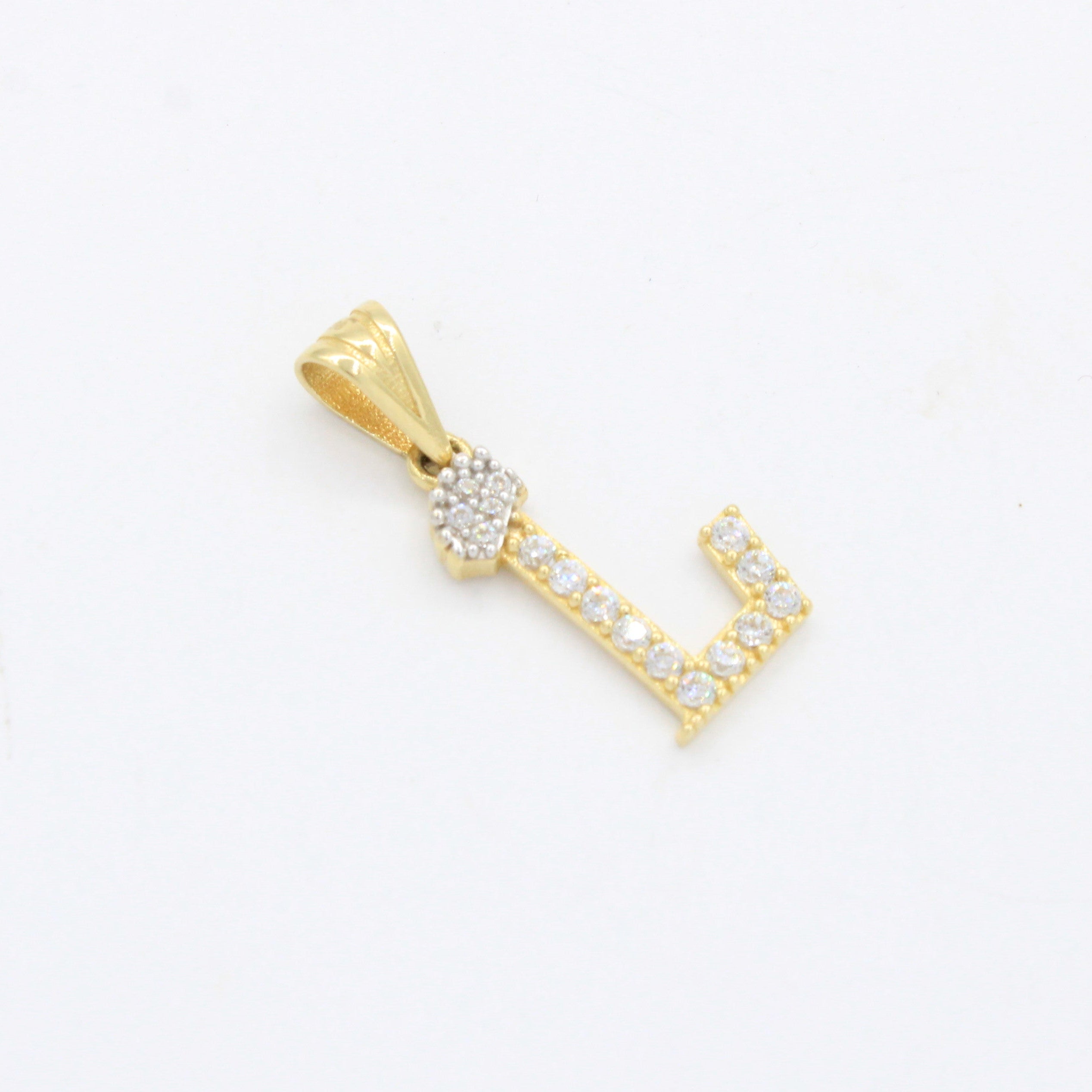Dije de Oro 14k Modelo de Inicial L Diseñado con Corona e Incrustación de Zirconias mod. 10568