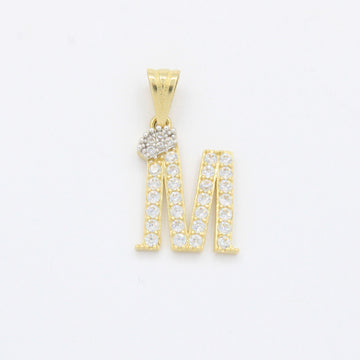 Dije de Oro 14k Modelo de Inicial M Diseñado con Corona e Incrustación de Zirconias mod. 10569