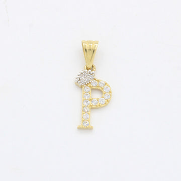 Dije de Oro 14k Modelo de Inicial P Diseñado con Corona e Incrustación de Zirconias mod. 10571