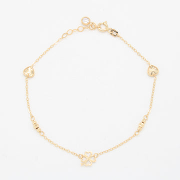 Pulsera de Oro 14k  Treboles de la Suerte y Corazones Diamantados mod. 11043
