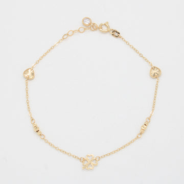 Pulsera de Oro 14k  Treboles de la Suerte y Corazones Diamantados mod. 11043