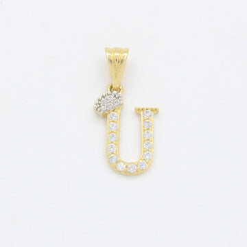 Dije de Oro 14k Modelo de Inicial U Diseñado con Corona e Incrustación de Zirconias mod. 10575