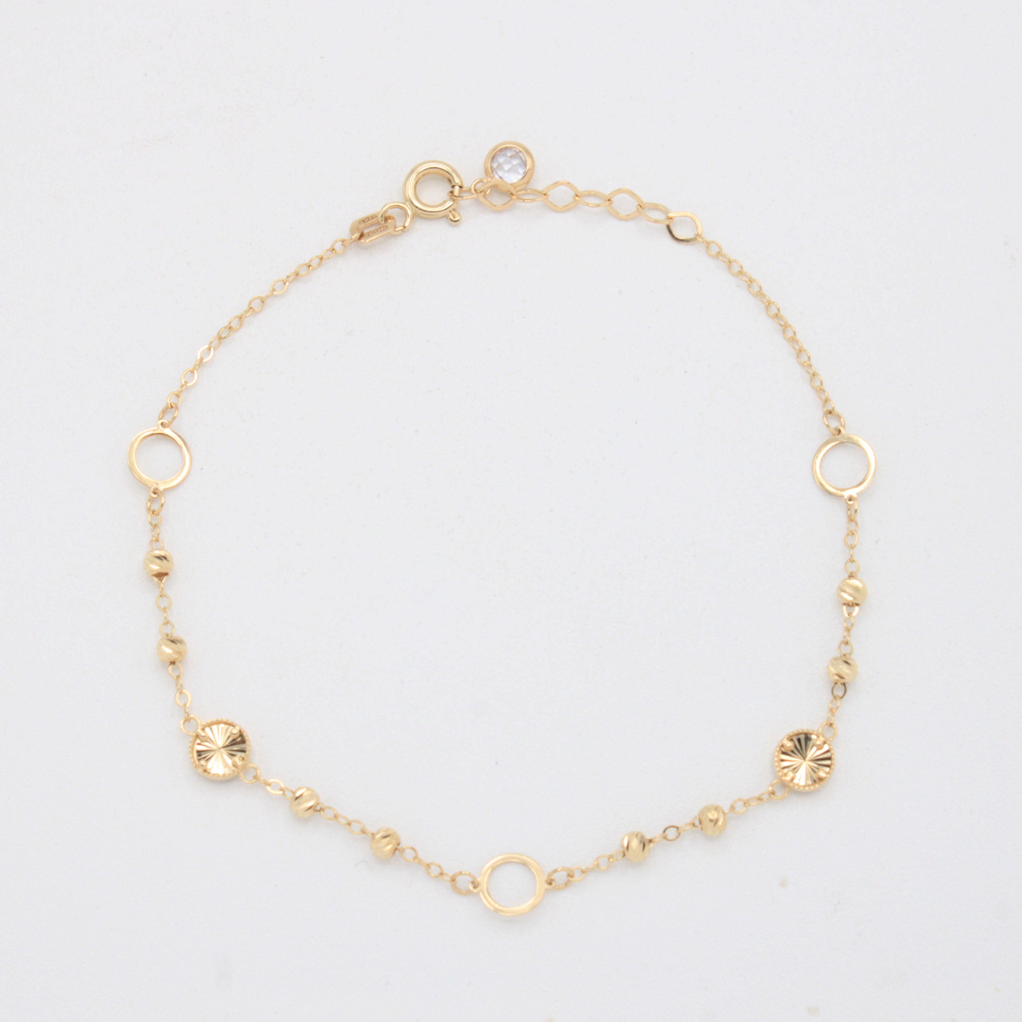 Pulsera de Oro 14k Circulos Diamantados y Huecos mod. 11045