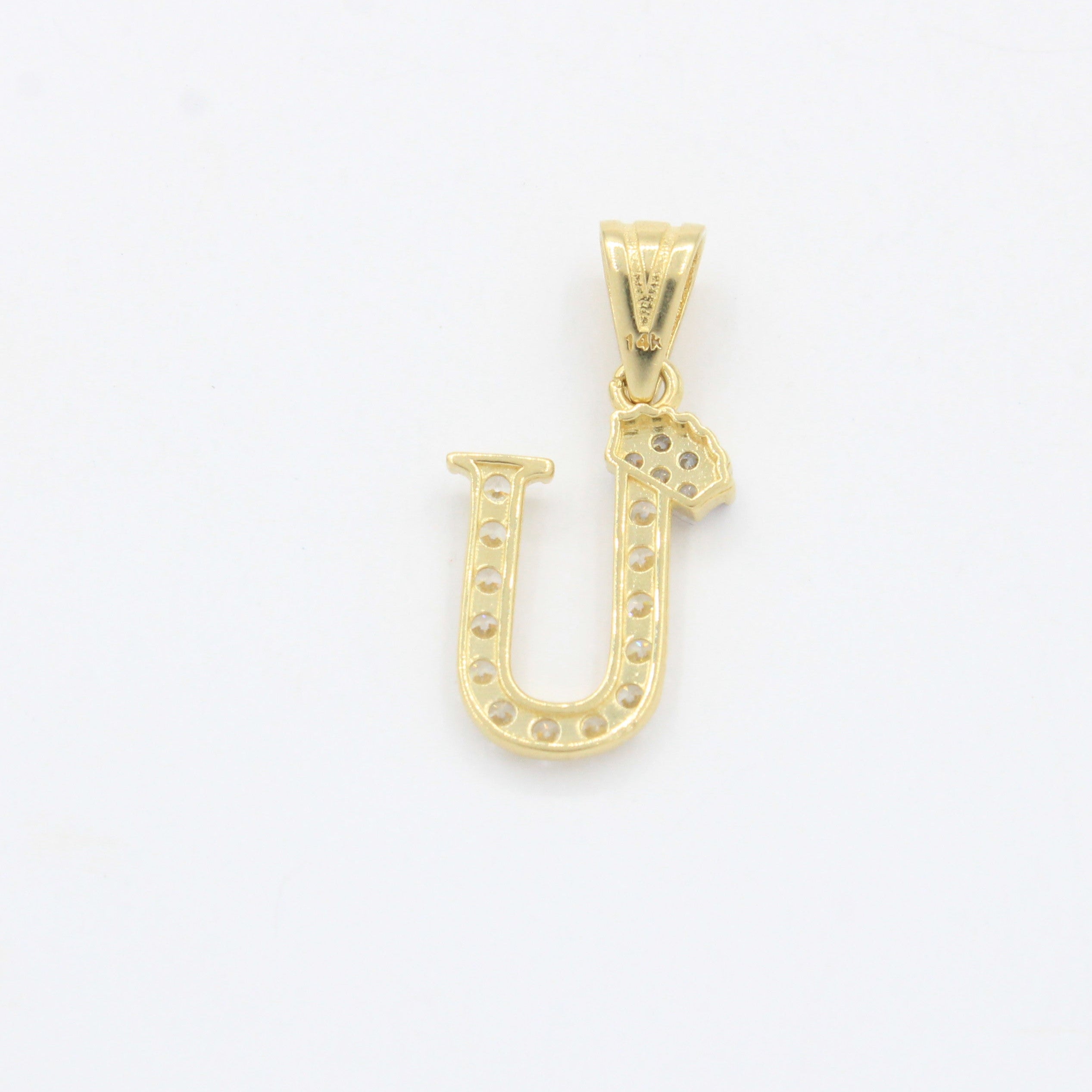Dije de Oro 14k Modelo de Inicial U Diseñado con Corona e Incrustación de Zirconias mod. 10575