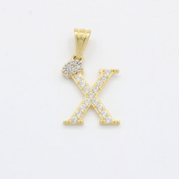 Dije de Oro 14k Modelo de Inicial X Diseñado con Corona e Incrustación de Zirconias mod. 10577