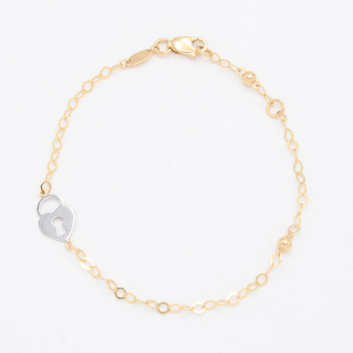 Pulsera de Oro 14k Candado de Corazón en Oro Blanco mod. 11047