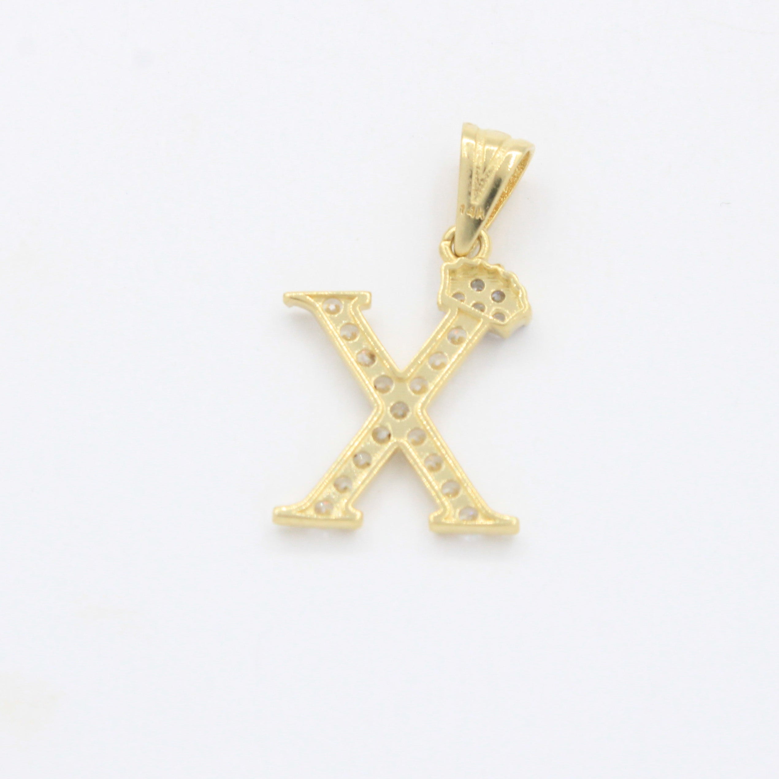 Dije de Oro 14k Modelo de Inicial X Diseñado con Corona e Incrustación de Zirconias mod. 10577