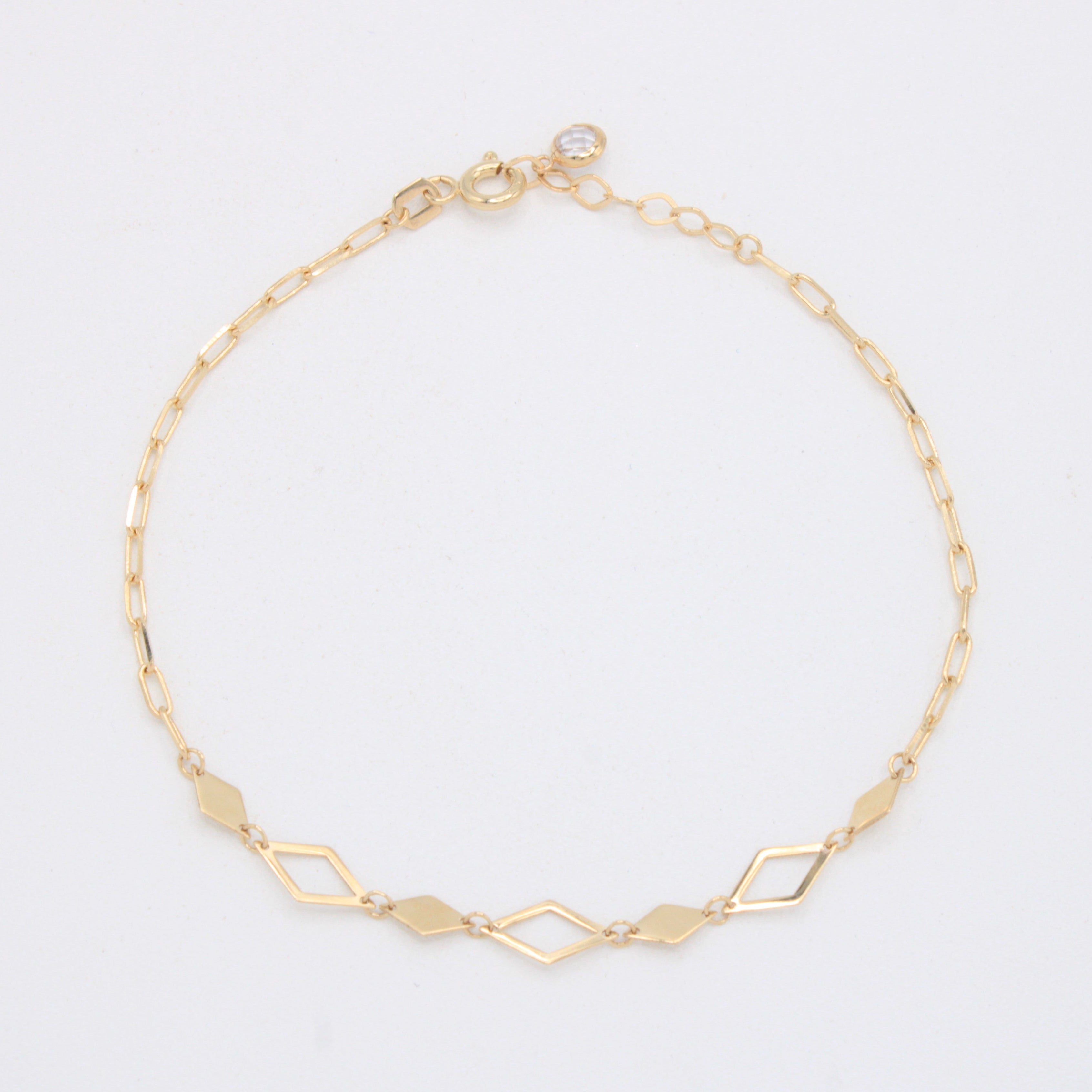 Pulsera de Oro 14k de Tejido Paperclip y Rombos mod. 11048