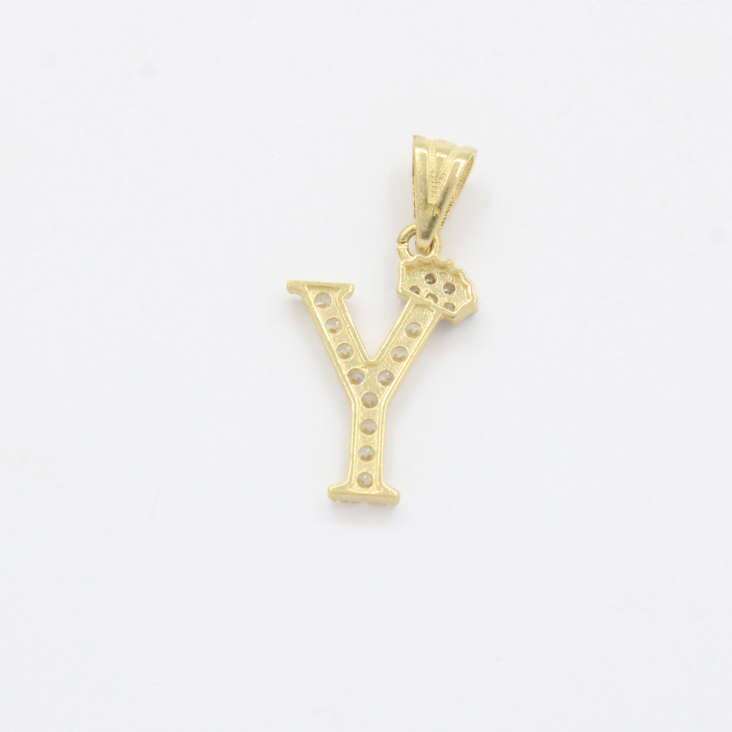 Dije de Oro 14k Modelo de Inicial Y Diseñado con Corona e Incrustación de Zirconias mod. 10578