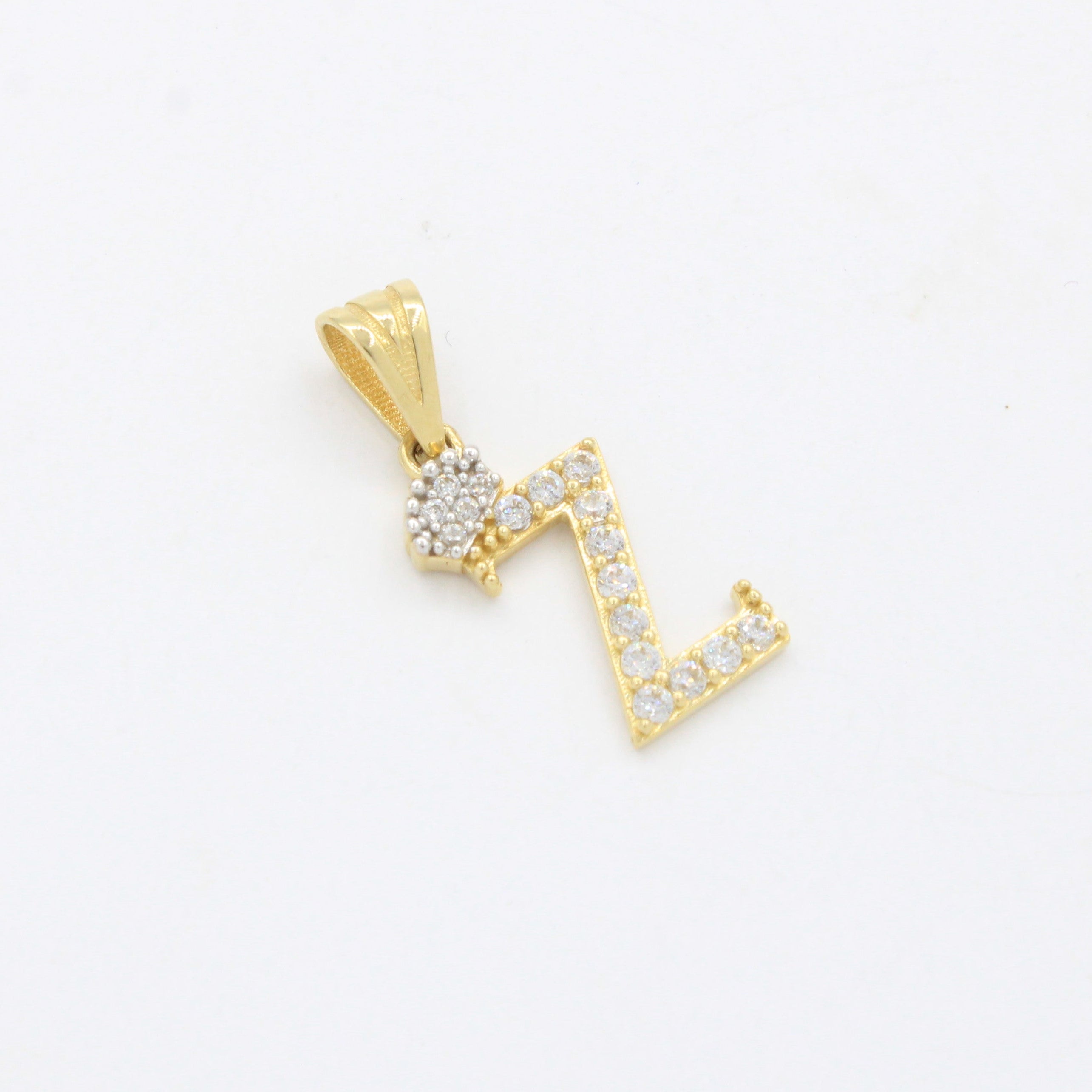 Dije de Oro 14k Modelo de Inicial Z Diseñado con Corona e Incrustación de Zirconias mod. 10579