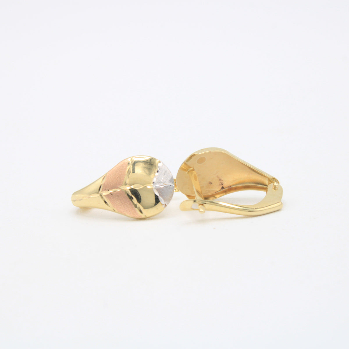Arete con Broche Patente de Oro 14k con Detalles Matte Florentinos de mod. 11050